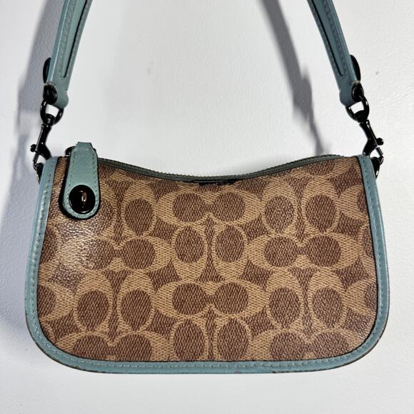 Coach Swinger 20 In Signature Canvas Purse Pewter/Aqua Tan Rust Y2K Leather Bag - Picture 3 of 14